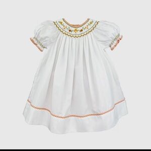Petit Ami White and Orange Smocked Dress